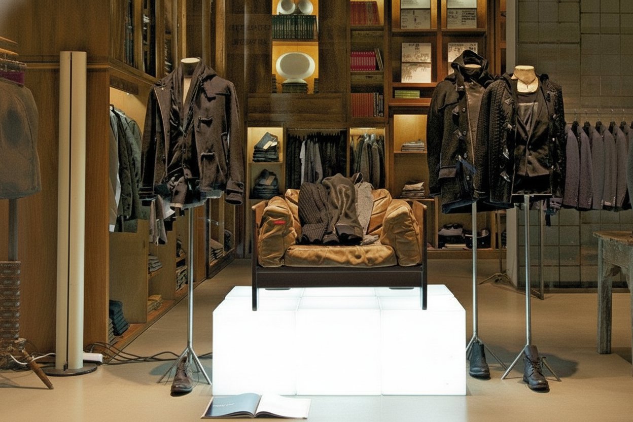 Un'atmosfera curata dove l'eleganza maschile incontra il design ricercato, per un'esperienza di stile senza tempo.