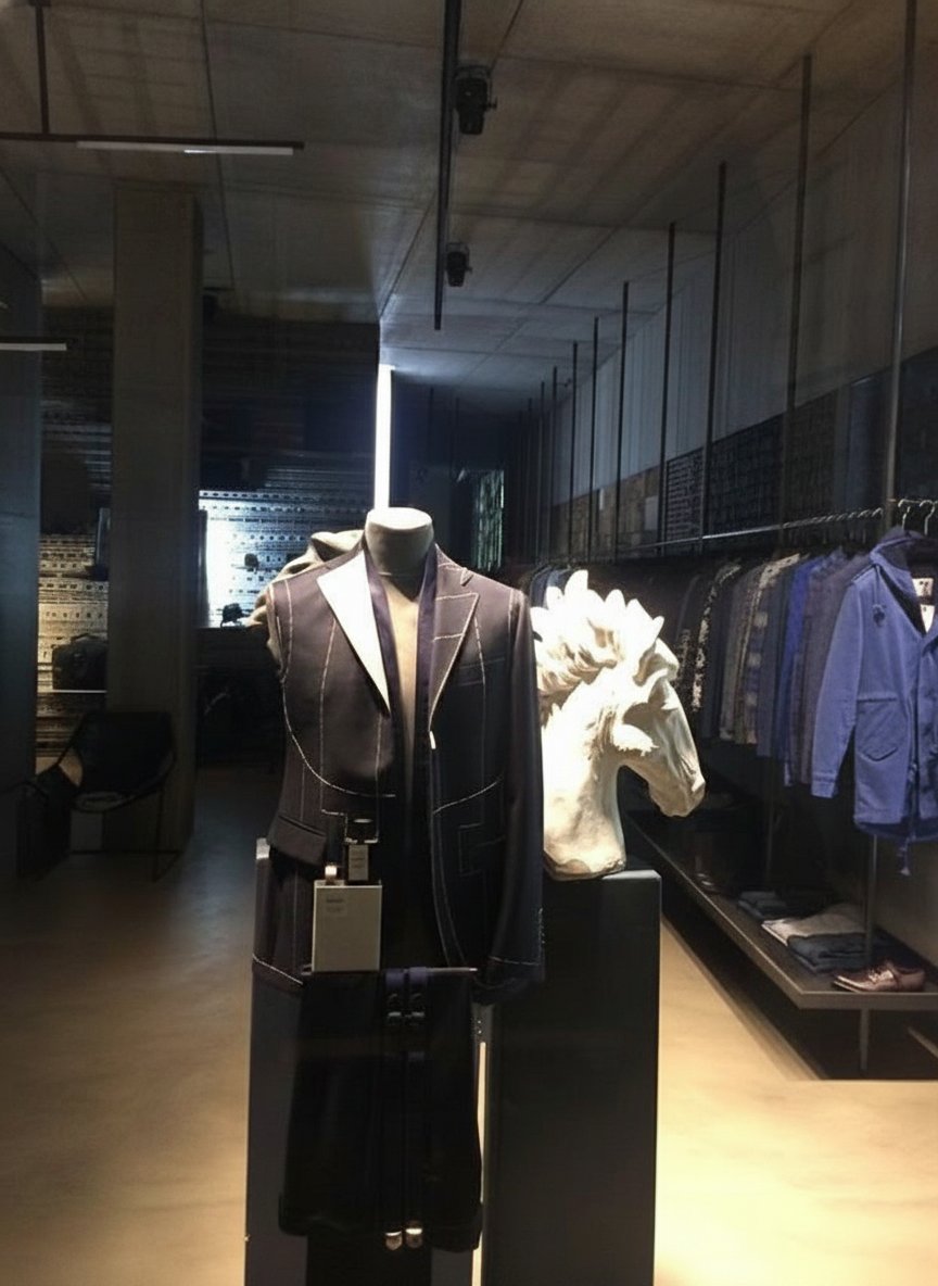 Eleganza sartoriale e dettagli scultorei si fondono in un'atmosfera di ricercata modernità.